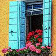 Blue Flower Window Of Romantic Venice Poster