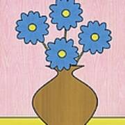 Blue Flowers In Brown Vase Poster