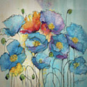 Blue Poppies Abstract Painting Poster