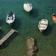 Boats In Green Water Poster