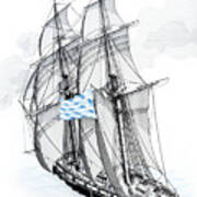Brig Sailing On A Tailwind Poster