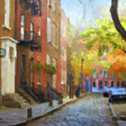 Brownstones On A Quiet Street In Greenwich Village Poster