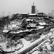 Buddha - Jiming Temple In The Snow - Black-and-white Version Poster