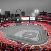 Saint Louis Nights And Baseball Stadium Lights With A Sea Of Red - Selective Color Poster
