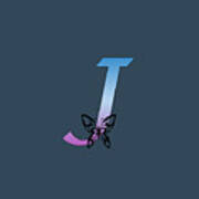 Butterfly Silhouette On Monogram Letter J Gradient Blue Purple Poster