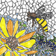 Buzzing About A Bee Flying Above A Yellow Flower Mosaic Style Poster