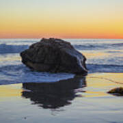 California Beach Sunset With Rock Reflection Poster