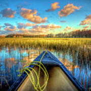 Canoeing On The River At Sunset Poster