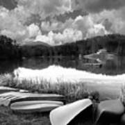 Canoes At Mirror Lake Nc Sq Bw Poster