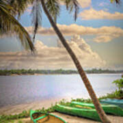 Canoes Waiting On The Beach Poster