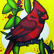 Cardinal With Berries Poster