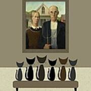 Cats Contemplate American Gothic Poster