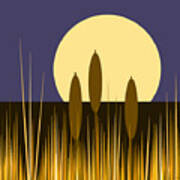 Cattails And A Big Yellow Full Moon Poster