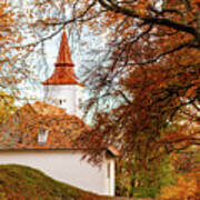 Chapel Hidden By Autumn Forest Poster