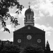 Chapel Of The Immaculate Conception At The University Of Dayton In Black And White Poster