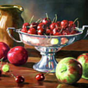 Cherries In Silver Bowl Poster