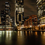 Chicago River Night Scene Poster