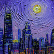 Chicago Skyline Commissioned Oil Painting Mona Edulesco Poster