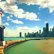 Chicago Skyline North Avenue Beach Pier Poster