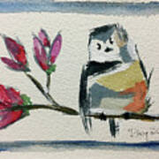 Chickadee With Magnolia Blossoms Poster