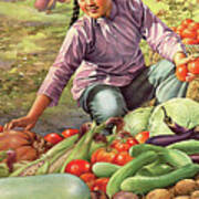 Chinese Girl On A Farm Poster