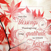Christian Thanksgiving Maple Leaves And Cross Poster