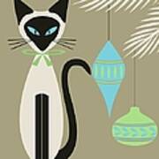 Christmas Siamese With Ornaments Poster