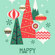 Retro Christmas Theme - Happy Holidays Mint Poster