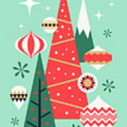 Retro Christmas Theme - Plain Mint Poster