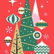 Retro Christmas Theme - Plain Red Poster