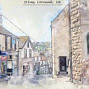 City Life Of St Ives, Cornwall, Uk, In Sketch Style Poster