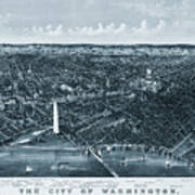City Of Washington Dc Map Birds Eye View 1892 Blue Poster
