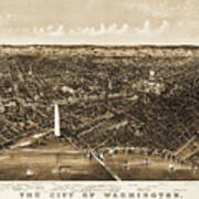City Of Washington Dc Map Birds Eye View 1892 Sepia Poster