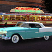 Classic '55 Chevy Convertible At Mickey's Diner Poster