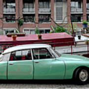 Classic Citreon Car And Canal Boathouse Amsterdam Poster