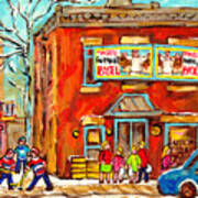 Classic Fairmount Bagel Laneway Hockey Game Montreal Winter Cityscene Carole Spandau Canadian Artist Poster