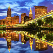 Cleveland Ohio City Reflections At Dawn Poster