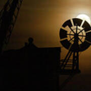 Cley Windmill Silhouette With Full Moon Fantail Poster