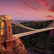 Bristol Bridge At Sunset - Clifton Suspension Bridge Over The Avon Gorge At Sunset, Bristol, England Poster