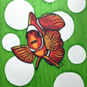 Clownfish On Green Poster