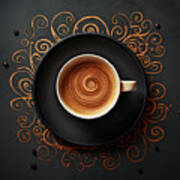 Coffee Cup Nouveau - Black Coffee Art Poster