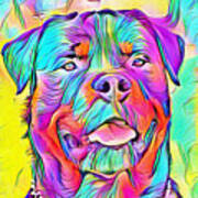 Colorful Rottweiler Dog Portrait - Digital Painting Poster