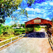 Coral Springs Covered Bridge - Watercolor Ink Painting Poster