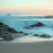 Crushing Waves In Salgados Beach At Sunset Poster