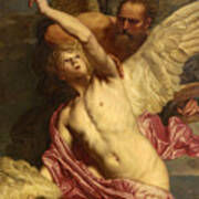 Daedalus Fixing Wings Onto The Shoulders Of Icarus Poster
