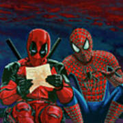 Deadpool And Spiderman Painting Poster