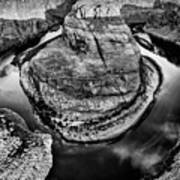 Deep Canyon Reflections At Horseshoe Bend - Black And White Poster