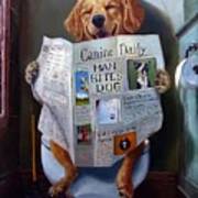 Dog Reading The Newspaper On Toilet Funny Poster