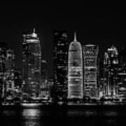 Doha Skyline By Night In Bw Poster