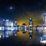 Downtown Orlando Sunset And Crescent Moon Poster
